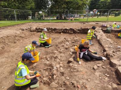 A group of children excavating at Moira Demesne